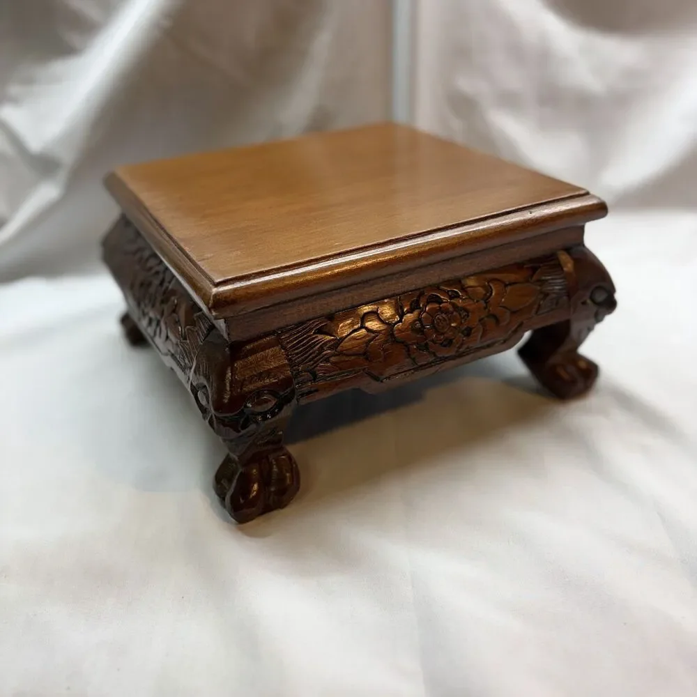 Carved Wood plant stand Ji-chi Wood Square Dragon  - Peoples Republic of China